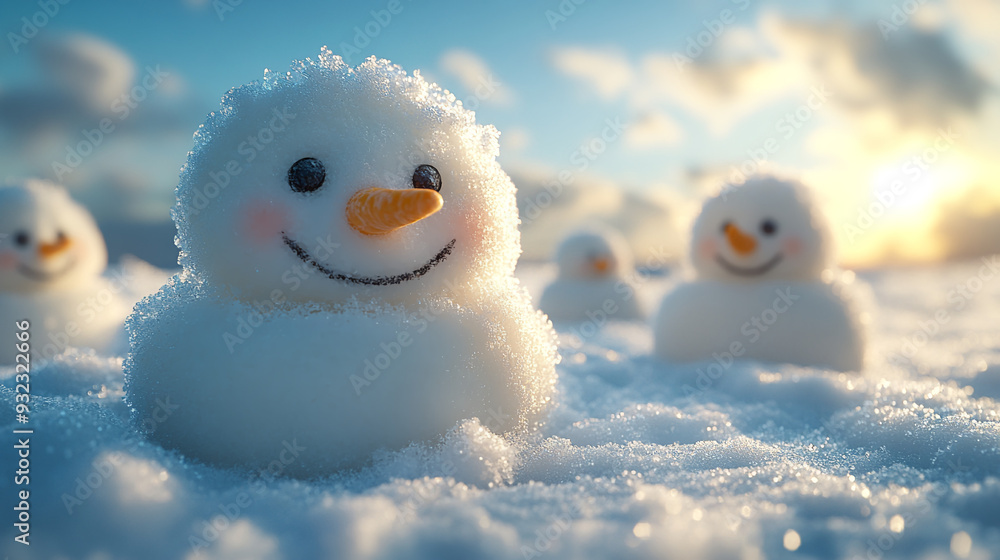Snowman in a winter wonderland, Merry Christmas, cute snowmen close up Snowman in a winter wonderland, Merry Christmas, cute snowmen close up