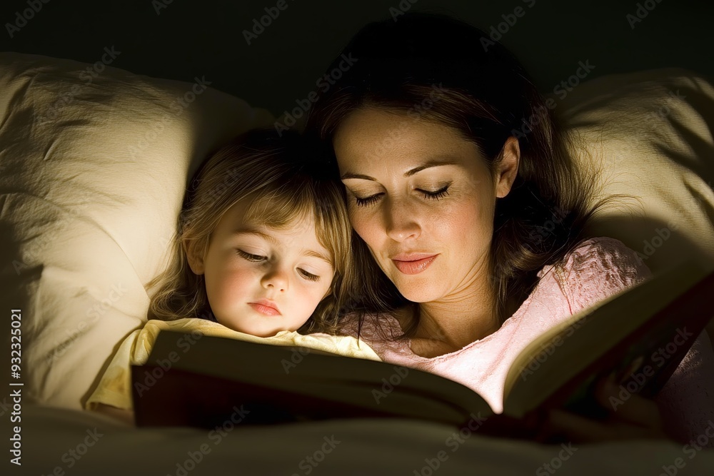A mother reading a bedtime story to her child. A mother reading a bedtime story to her child.
