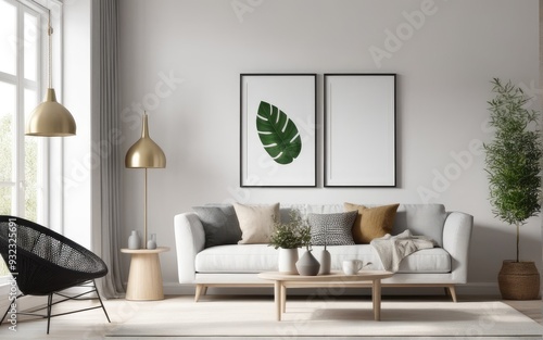 Mockup frame on shelf in living room interior,Scandinavian style