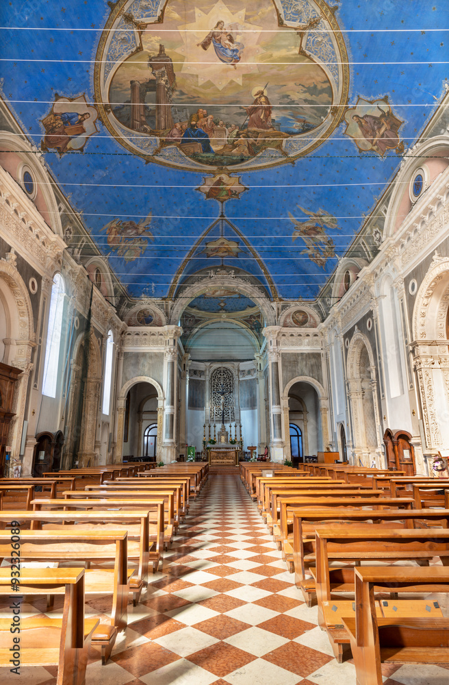 VICENZA, ITALY - NOVEMBER 6, 2023: The nave of church Chiesa di San Giacomo Maggiore. VICENZA, ITALY - NOVEMBER 6, 2023: The nave of church Chiesa di San Giacomo Maggiore.