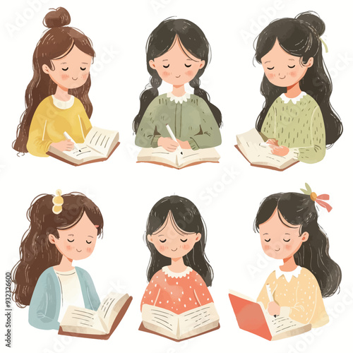Vector Girl Writing simple and min