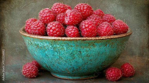  A bowl of raspberries sits on a wooden table, accompanied by another bowl