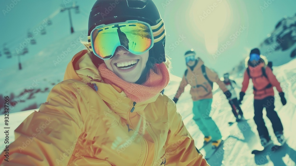 A woman in a yellow jacket is smiling A woman in a yellow jacket is smiling