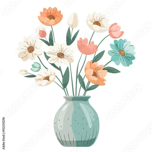 Vector Aster in vase simple and mi