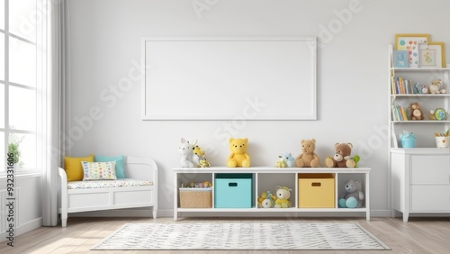 Mockup wall in the children's room on wall white colors background