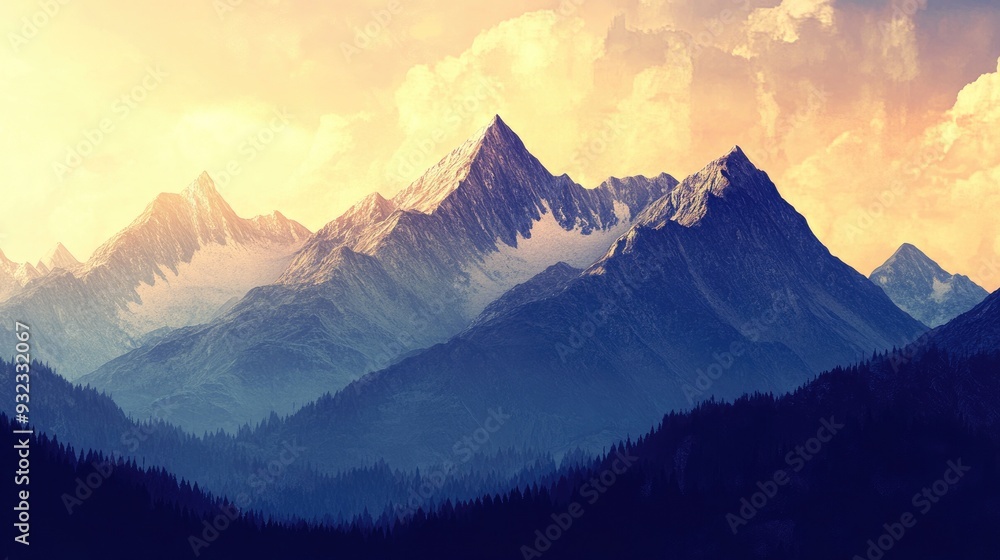 Obraz premium 2D illustration of majestic mountains Digital artwork created through handmade techniques