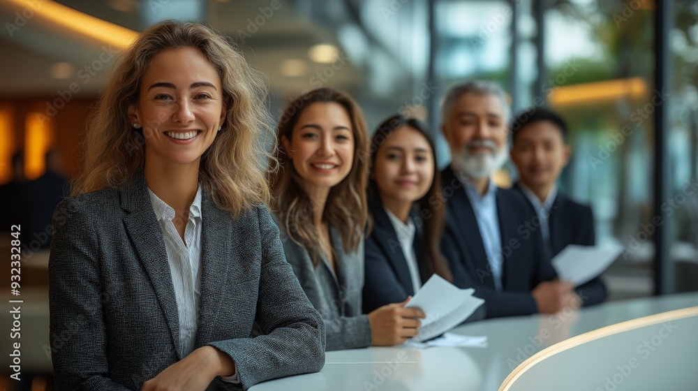 A group of diverse professional workers smiling and posing in a modern office setting, emphasizing teamwork, diversity, and through DEI hiring of multicultural employees A group of diverse professional workers smiling and posing in a modern office setting, emphasizing teamwork, diversity, and through DEI hiring of multicultural employees