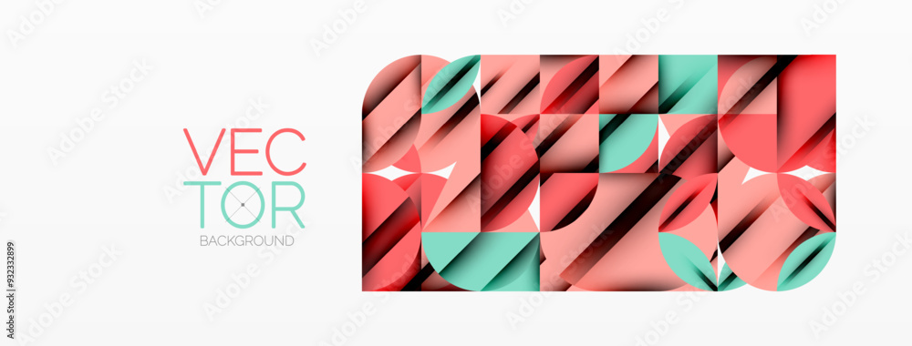 Fototapeta premium Circle, square and flower petal geometric background. Round shapes composition for wallpaper, banner, background or landing