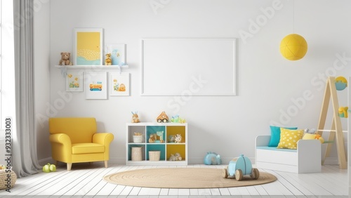 Mockup wall in the children's room on wall white colors background