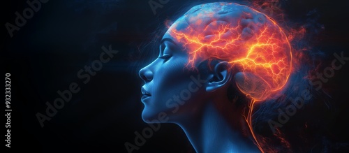 A vibrant conceptual illustration of a woman's head in profile, featuring dynamic patterns and colors, symbolizing the complexity of thoughts, creativity, and cognitive processes in the human mind