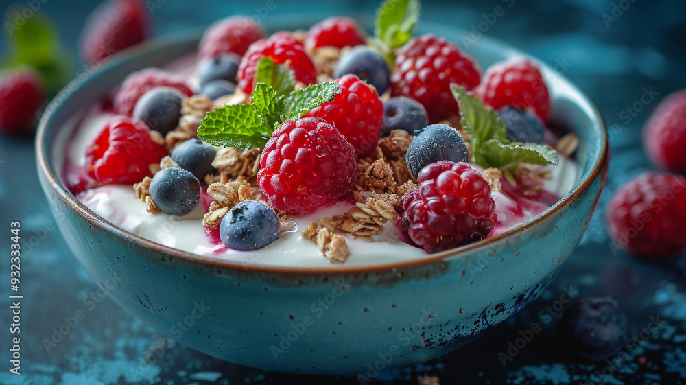 Healthy breakfast Yogurt with berries and cereals close-up The concept of proper nutrition. Healthy breakfast Yogurt with berries and cereals close-up The concept of proper nutrition.