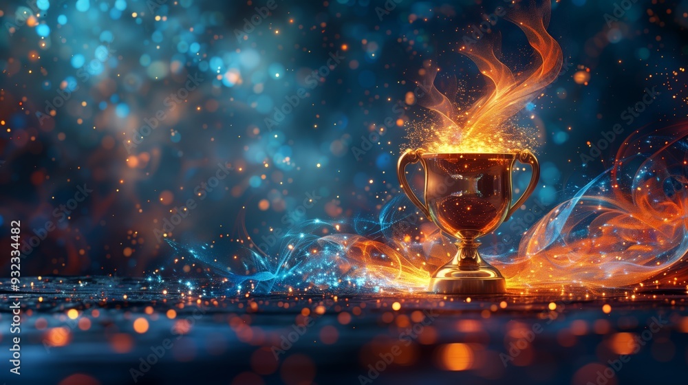A glowing golden trophy set against a dark, dramatic backdrop, symbolizing victory, achievement, and recognition in a powerful and inspiring visual representation A glowing golden trophy set against a dark, dramatic backdrop, symbolizing victory, achievement, and recognition in a powerful and inspiring visual representation