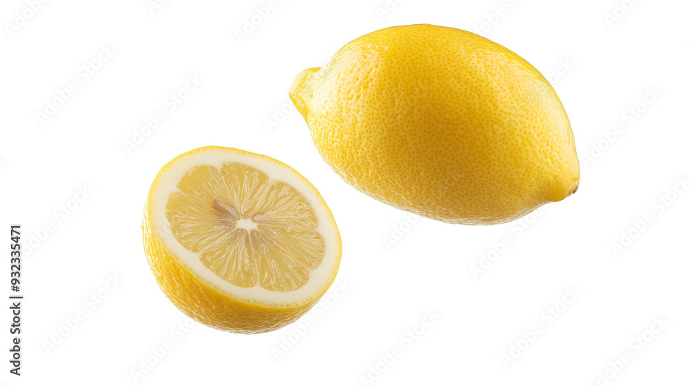 Juicy yellow lemon cut on white transparent background Juicy yellow lemon cut on white transparent background
