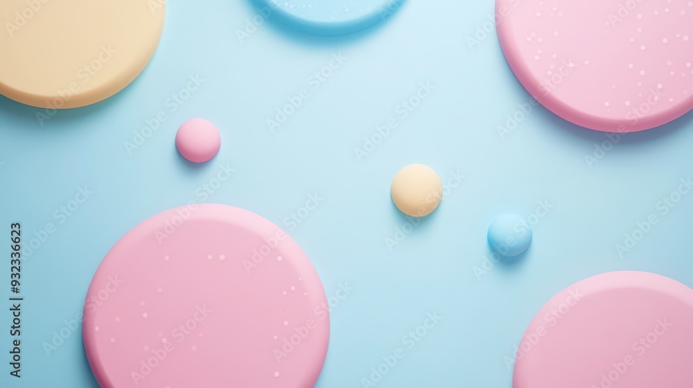 Soft pastel circles arranged on a blue background Soft pastel circles arranged on a blue background