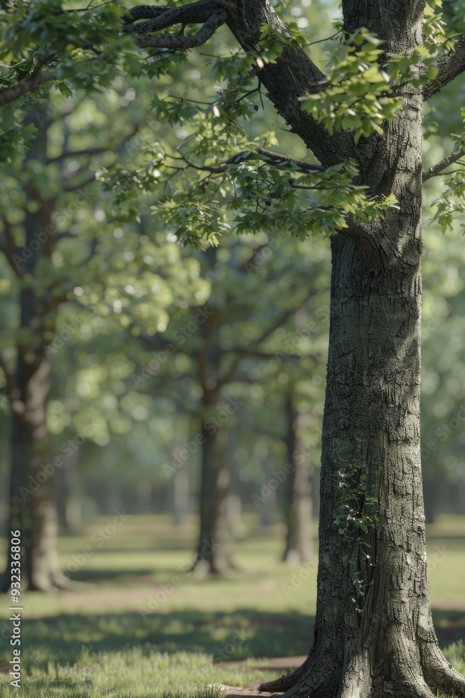 Fototapeta premium A person relaxing on a bench under a shaded tree