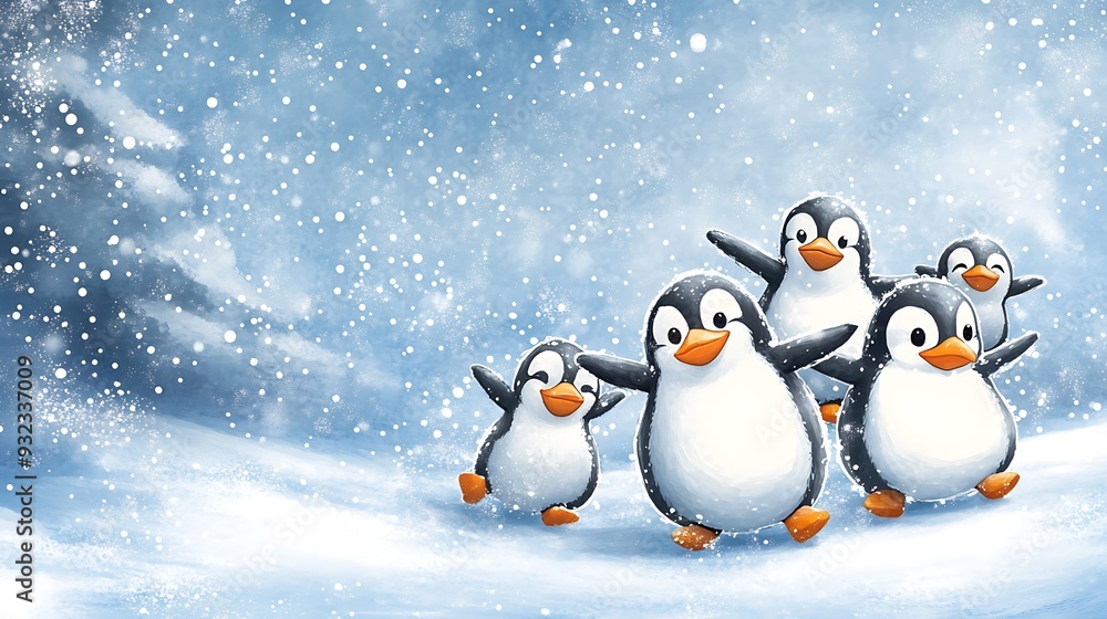 Happy Family of Penguins Together on Ice, Enjoying Quality Time in the Wild Happy Family of Penguins Together on Ice, Enjoying Quality Time in the Wild