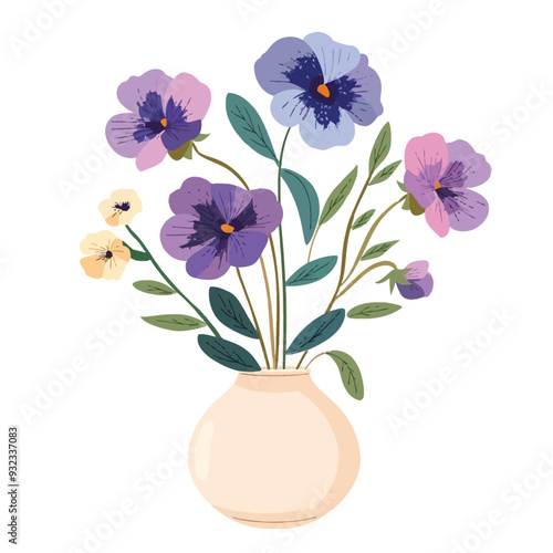 Vector Pansy in vase simple and mi