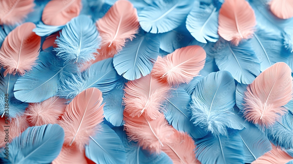A pile of pink and blue feathers on a bed of blue and pink feathers A pile of pink and blue feathers on a bed of blue and pink feathers