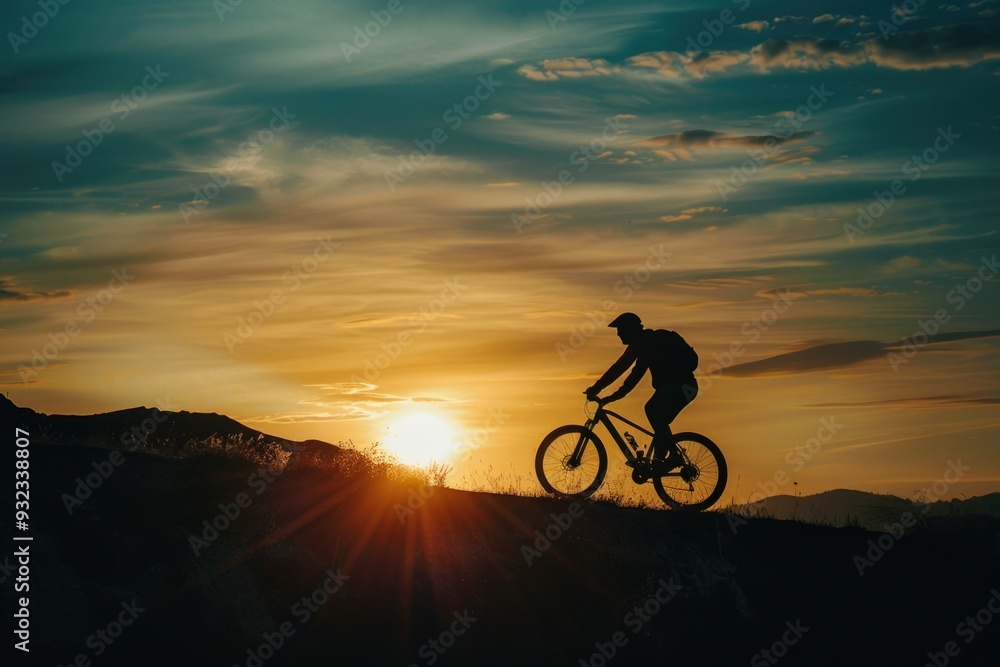 Obraz premium A person cycling up a hill with scenic landscape