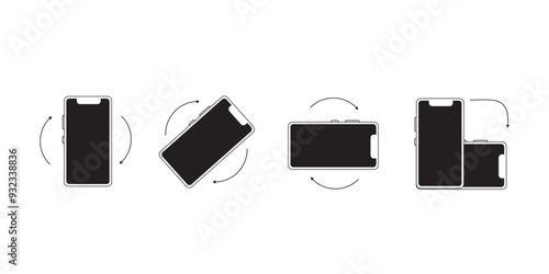 Rotate smartphone icon set. Turn phone around icon collection.Device rotation sign.Rotate phone symbol.