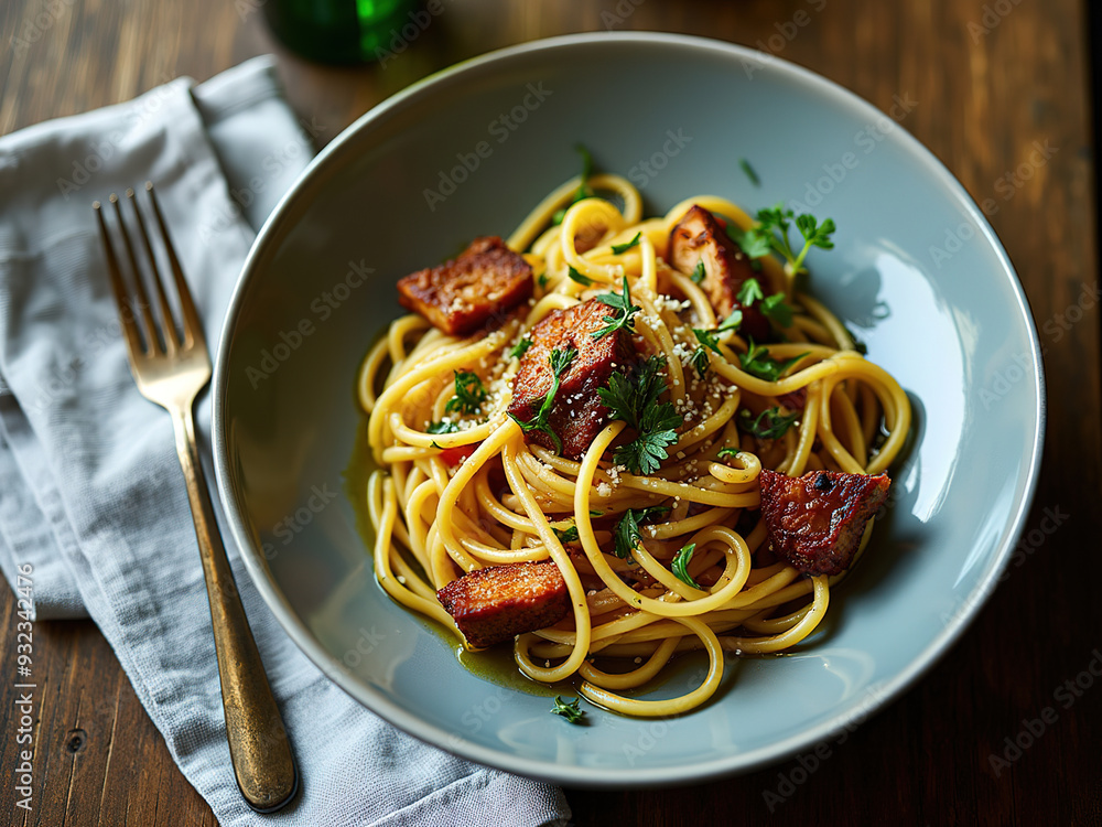 Pasta Linguine with Fried Chicken Liver and Olive Oil Pasta Linguine with Fried Chicken Liver and Olive Oil