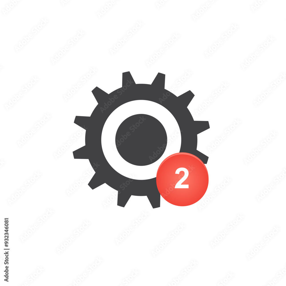 Obraz premium Stylized gear icon with notification badge indicating two new alerts. Transparent SVG file. Vector Illustration. 