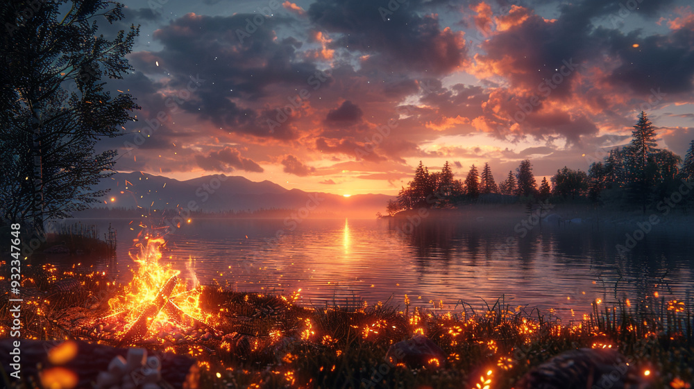 Campfire outdoors with glowing embers and flames , symbolizing warmth and tranquility. Campfire outdoors with glowing embers and flames , symbolizing warmth and tranquility.