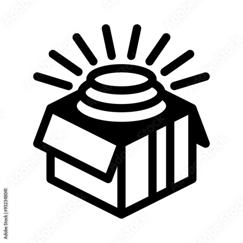 Icono minimalista de una caja abierta de la que emergen platos de adentro