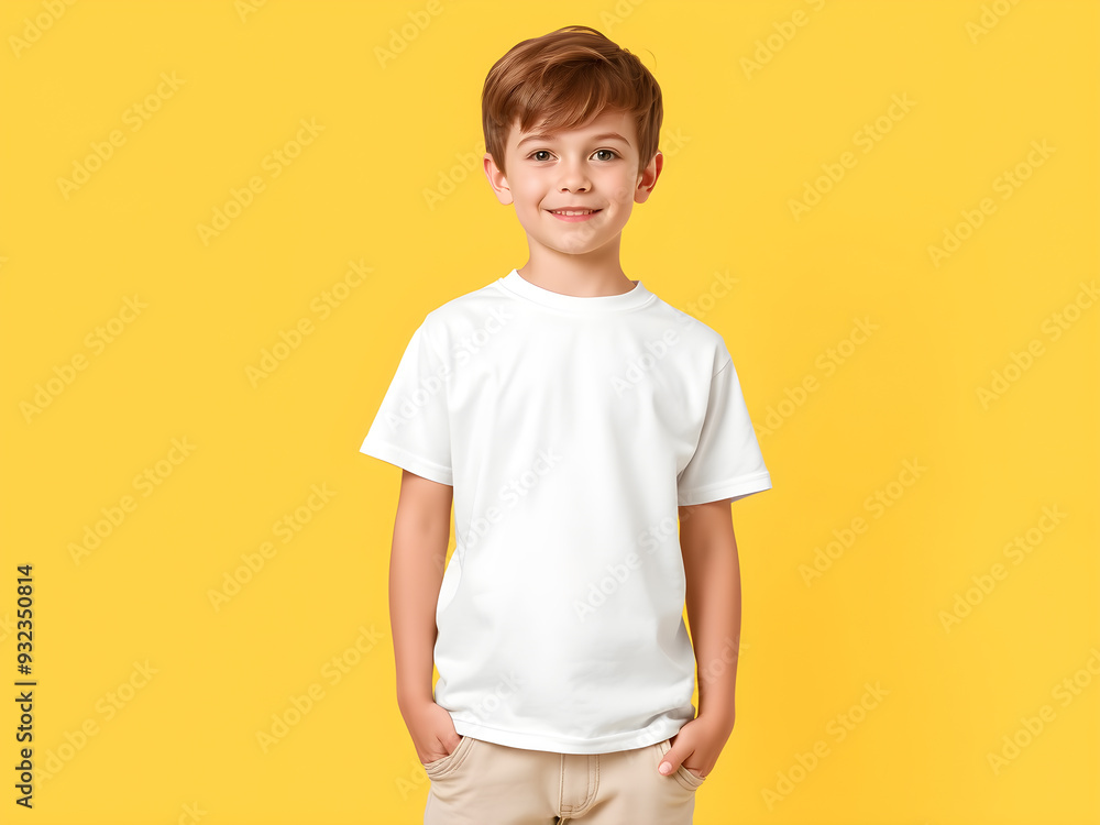 Male child, boy wearing bella canvas white tshirt mockup. Generative AI Male child, boy wearing bella canvas white tshirt mockup. Generative AI