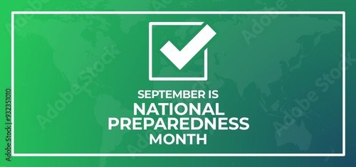 September is National Preparedness Month. Holiday concept. Design for background, banner, card, poster with text inscription. Isolated on green gradient background. Flat design.  photo