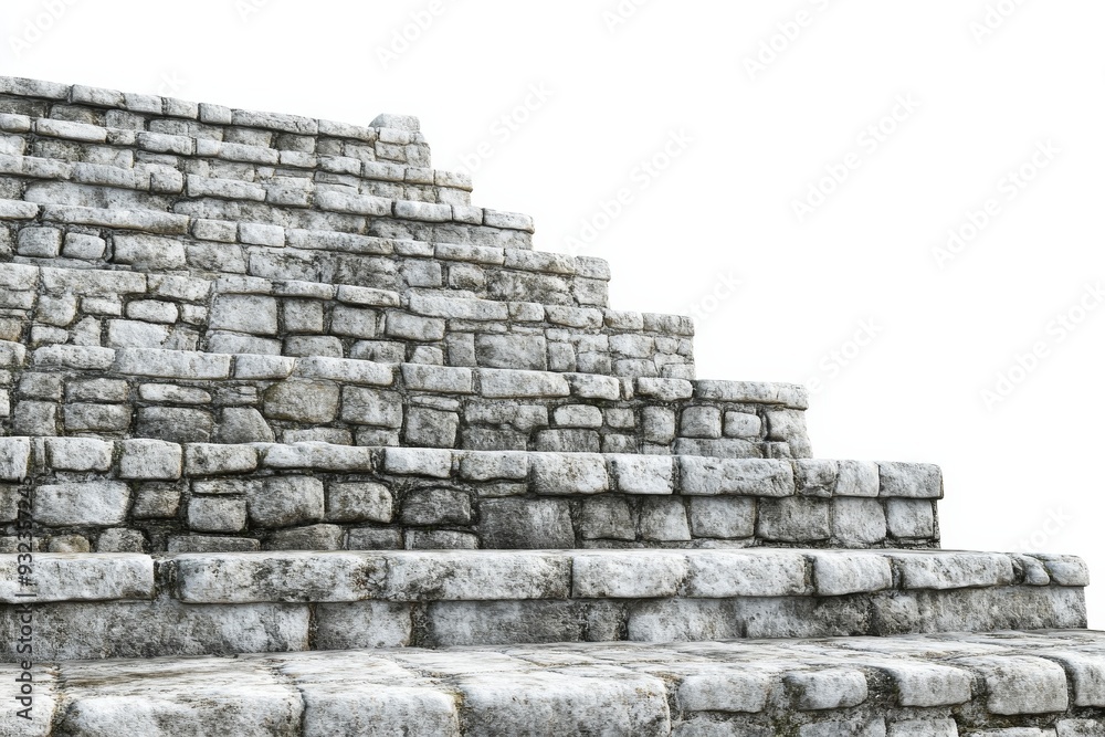 The ancient Mayan pyramid showcases detailed stone steps highlighted by a clean, white backdrop, inviting exploration of its historical significance The ancient Mayan pyramid showcases detailed stone steps highlighted by a clean, white backdrop, inviting exploration of its historical significance