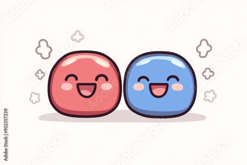 Adorable and minimalistic illustration of two capsule characters with expressive faces set against a soft background symbolizing emotion and simplicity in healthcare