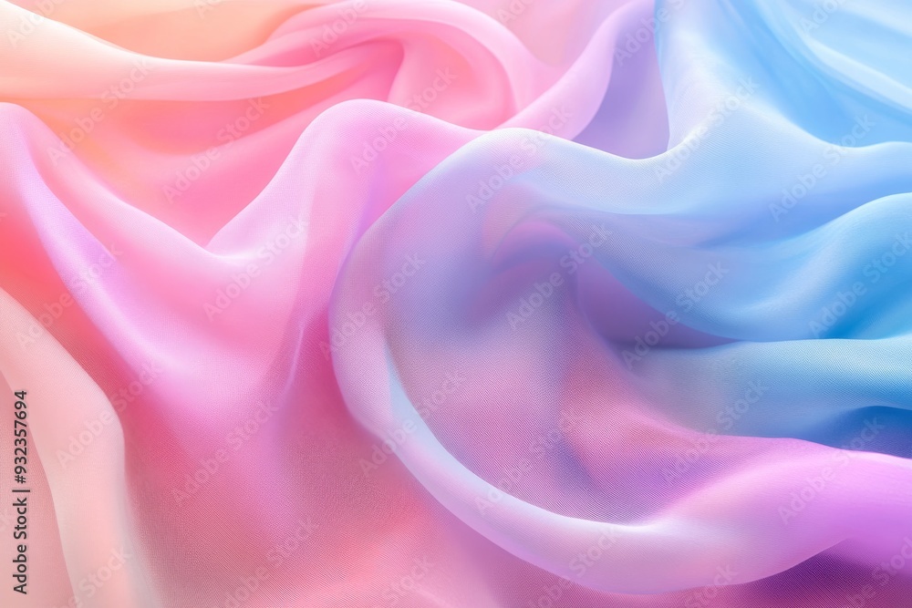 Soft pastel fabrics create a soothing visual flow, seamlessly transitioning between colors in an elegant display Soft pastel fabrics create a soothing visual flow, seamlessly transitioning between colors in an elegant display