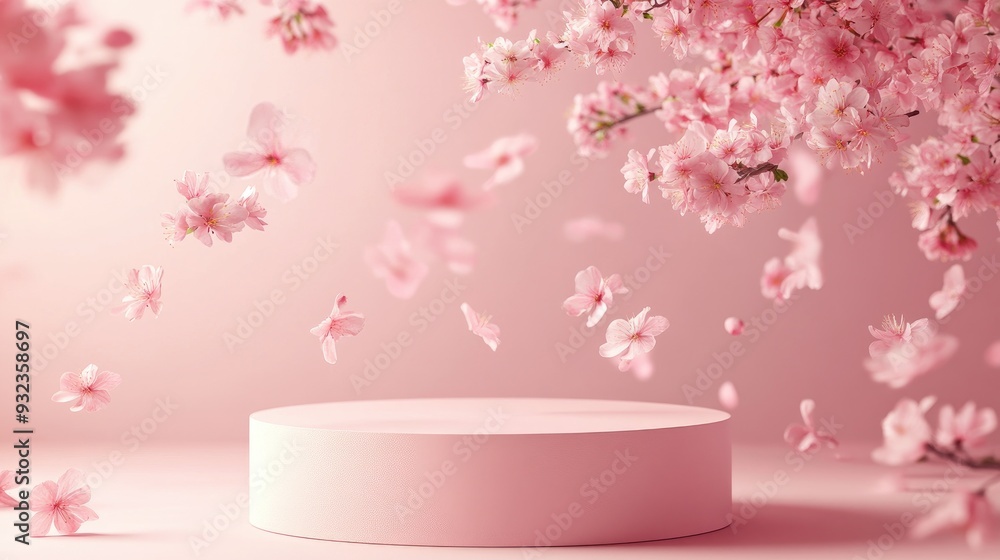 3D background featuring a pink podium with falling blossoms Ideal for cosmetic or beauty product promotions in a floral pastel theme Abstract minimalist advertisement with mockup space 3D background featuring a pink podium with falling blossoms Ideal for cosmetic or beauty product promotions in a floral pastel theme Abstract minimalist advertisement with mockup space