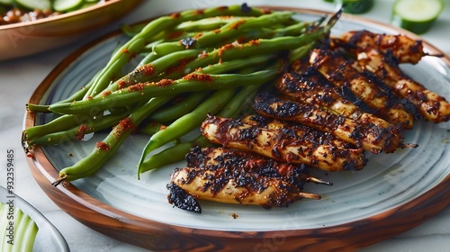 Plate of Louisianastyle green beans seasoned with Cajun spices adding a healthy touch to your food spread photo