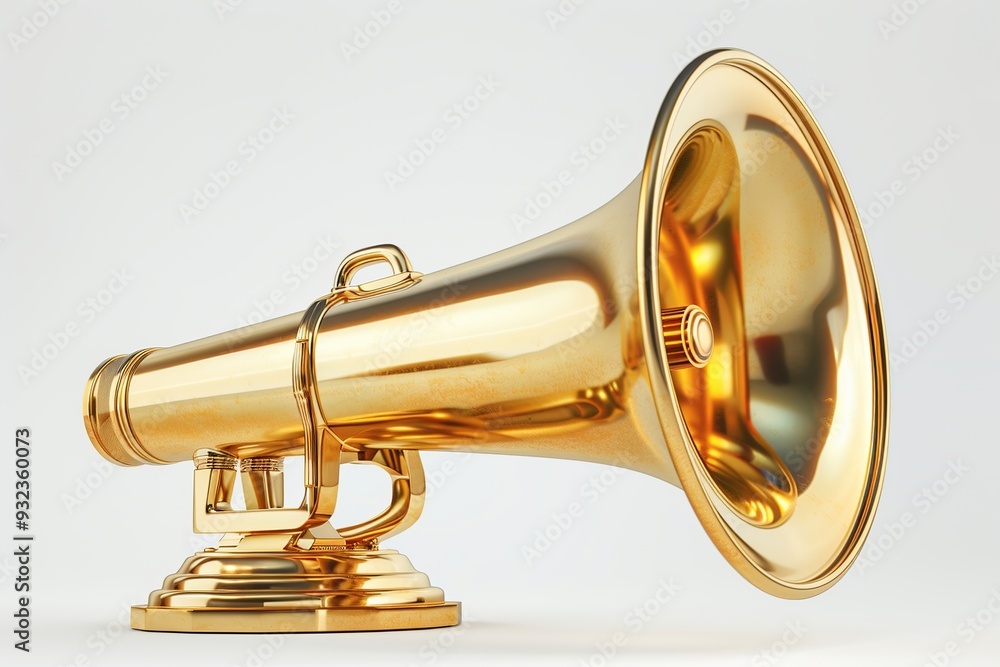 Obraz premium A shiny golden megaphone, symbolizing amplification and communication.