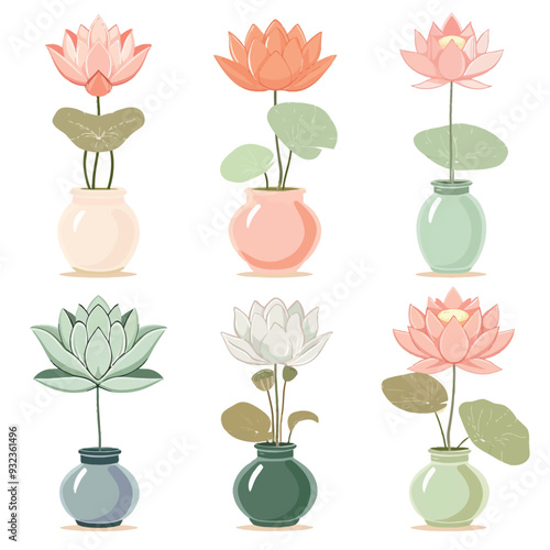 Vector Lotus in vase simple and mi