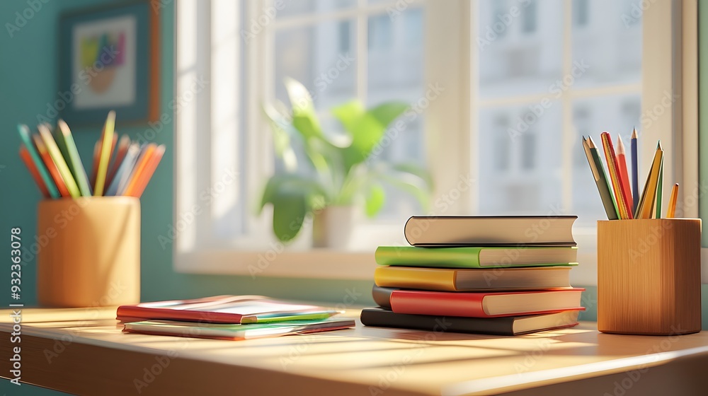 School books on desk
