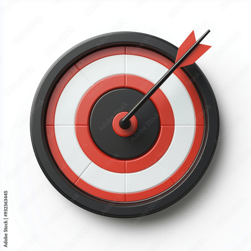 3D illustration of a red and black target with an arrow in the bullseye 3D illustration of a red and black target with an arrow in the bullseye