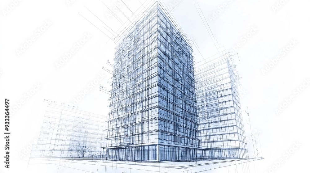 Detailed architectural blueprint for highrise building design focusing on structural integrity sustainability and aesthetic appeal with clear organized annotations Detailed architectural blueprint for highrise building design focusing on structural integrity sustainability and aesthetic appeal with clear organized annotations