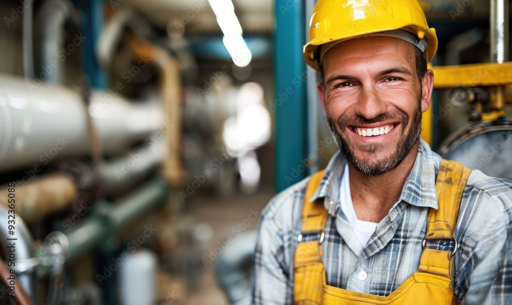 Smiling Plumber in Professional Work Setting Smiling Plumber in Professional Work Setting