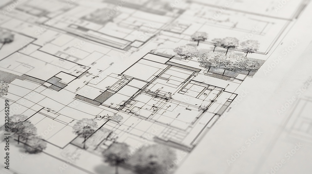 Detailed architectural blueprint for a construction project focusing on site layout material selection and zoning regulations with precise detailed annotations Detailed architectural blueprint for a construction project focusing on site layout material selection and zoning regulations with precise detailed annotations