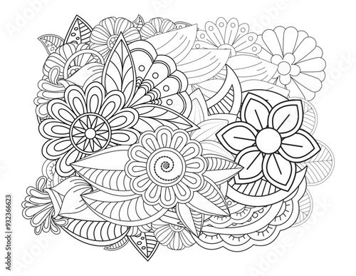 Zentangle art drawing pattern. Doodle pattern in black and white. Floral pattern for coloring book.  flower coloring book page, coloring page, floral coloring page, pattern coloring page