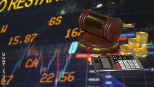Fotografie The Hammer and coins for Business law concept 3d rendering..