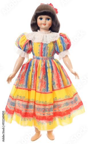 PNG Vintage porcelain doll colorful dress