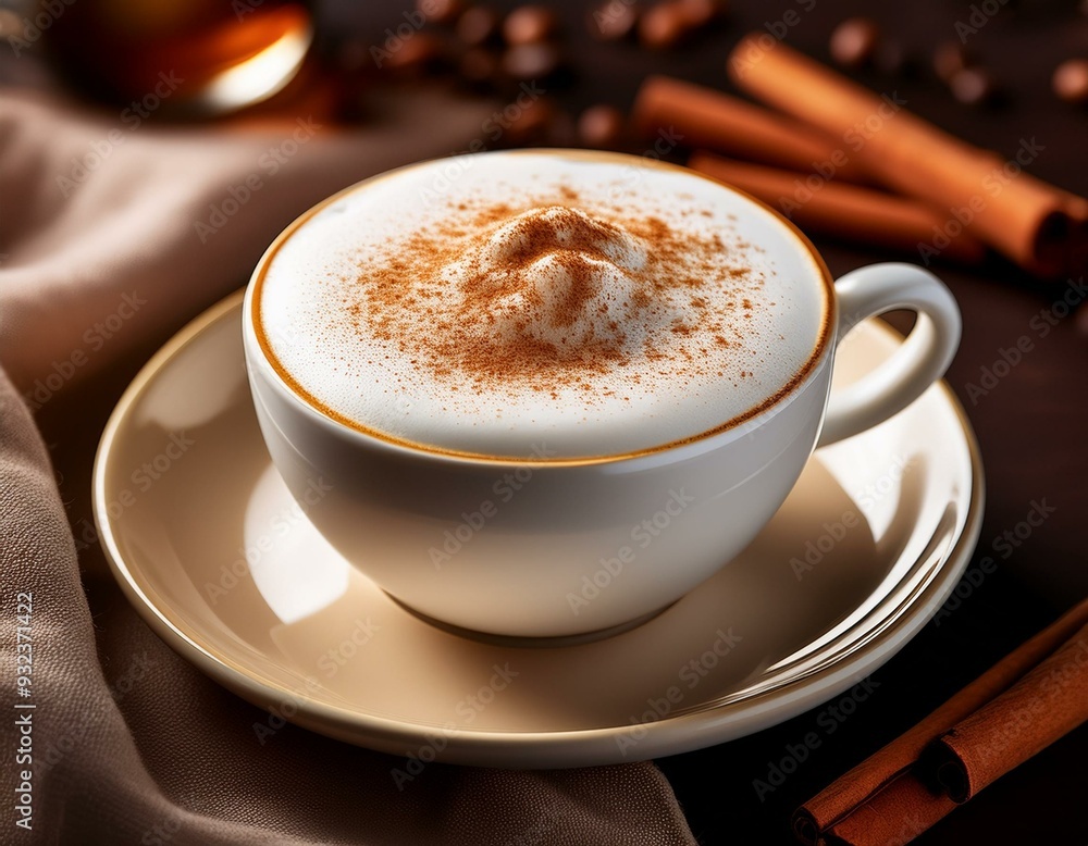 The frothy, bubbly top of a freshly poured cappuccino, with a touch of cinnamon. The frothy, bubbly top of a freshly poured cappuccino, with a touch of cinnamon.