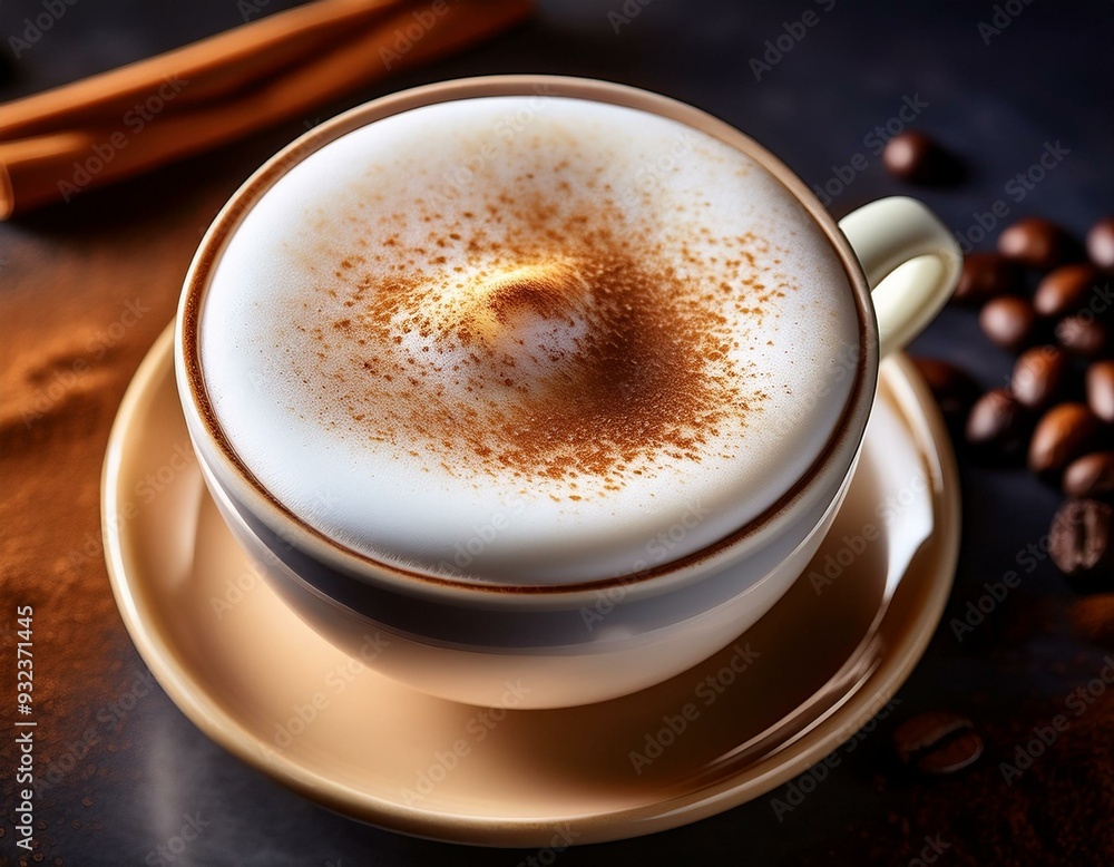 The frothy, bubbly top of a freshly poured cappuccino, with a touch of cinnamon. The frothy, bubbly top of a freshly poured cappuccino, with a touch of cinnamon.