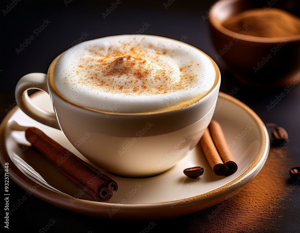 The frothy, bubbly top of a freshly poured cappuccino, with a touch of cinnamon. The frothy, bubbly top of a freshly poured cappuccino, with a touch of cinnamon.