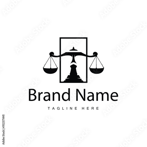 Simple legal scale logo justice court simple black silhouette template vector design
