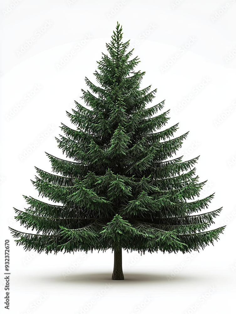 Fototapeta premium Elegant Fir Tree Isolated on White Background – Classic Evergreen Conifer with Dense Green Needles and Symmetrical Shape, Perfect for Holiday and Seasonal Imagery